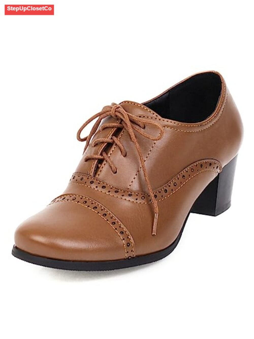 Women's Chunky Oxford Heels PU Block Heel Lace Up Round Toe Shoes